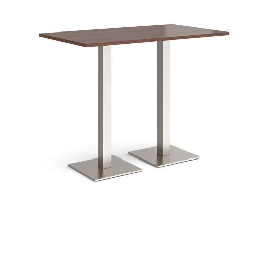 Brescia rectangular poseur table with flat square brushed steel bases 1400mm x 800mm - walnut