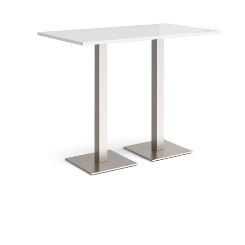 Brescia rectangular poseur table with flat square brushed steel bases 1400mm x 800mm - white