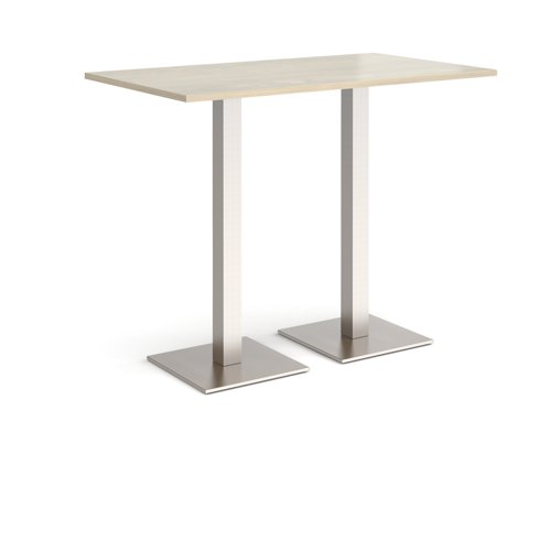 Brescia rectangular poseur table with flat square brushed steel bases 1400mm x 800mm - made to order