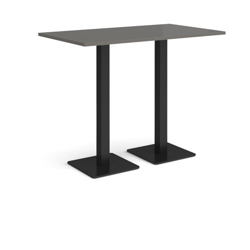 Brescia rectangular poseur table with flat square black bases 1400mm x 800mm - Onyx Grey