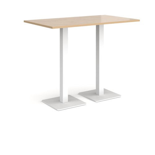 BPR1400-WH-KO Brescia rectangular poseur table with flat square white bases 1400mm x 800mm - kendal oak