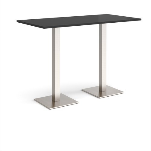 Brescia rectangular poseur table with flat square brushed steel bases 1600mm x 800mm - Black