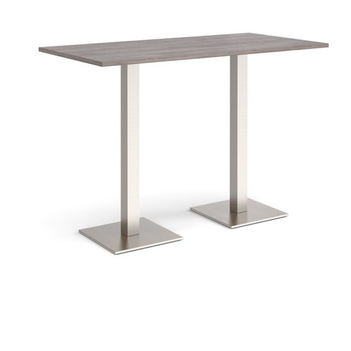 Brescia rectangular poseur table with flat square brushed steel bases 1600mm x 800mm - grey oak Canteen Tables BPR1600-BS-GO
