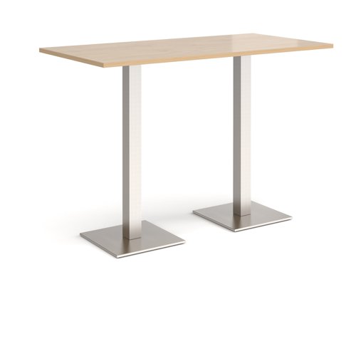BPR1600-BS-KO Brescia rectangular poseur table with flat square brushed steel bases 1600mm x 800mm - kendal oak