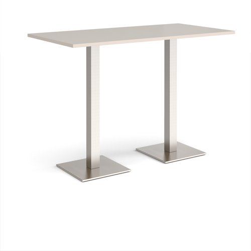 Brescia rectangular poseur table with flat square brushed steel bases 1600mm x 800mm - Light Grey