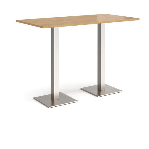 Brescia rectangular poseur table with flat square brushed steel bases 1600mm x 800mm - oak