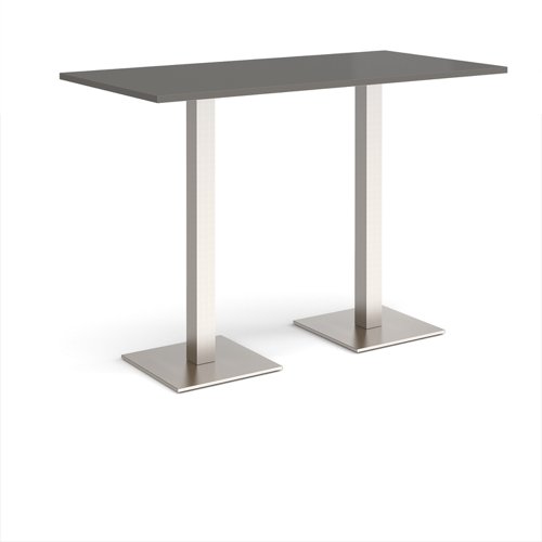 Brescia rectangular poseur table with flat square brushed steel bases 1600mm x 800mm - Onyx Grey