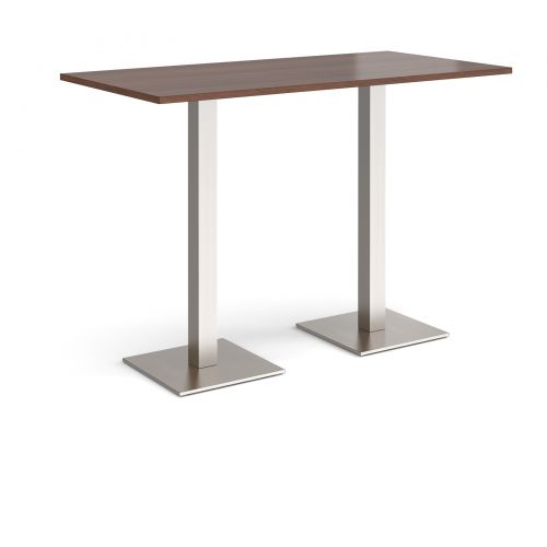 Brescia rectangular poseur table with flat square brushed steel bases 1600mm x 800mm - walnut