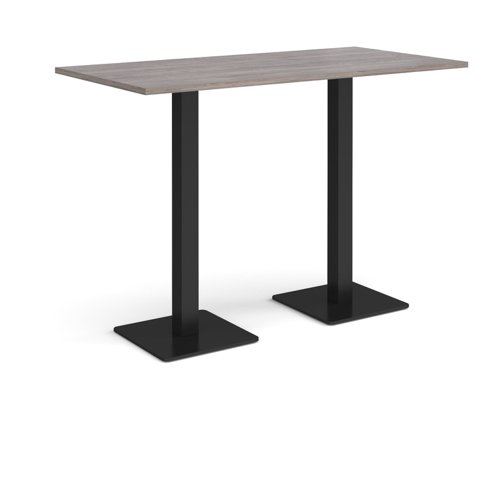 Brescia rectangular poseur table with flat square black bases 1600mm x 800mm - grey oak