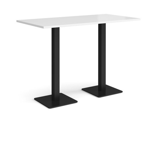Brescia rectangular poseur table with flat square black bases 1600mm x 800mm - white Canteen Tables BPR1600-K-WH