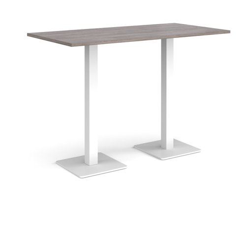 Brescia rectangular poseur table with flat square white bases 1600mm x 800mm - grey oak Canteen Tables BPR1600-WH-GO