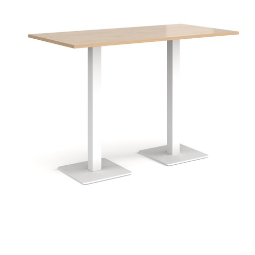 BPR1600-WH-KO Brescia rectangular poseur table with flat square white bases 1600mm x 800mm - kendal oak