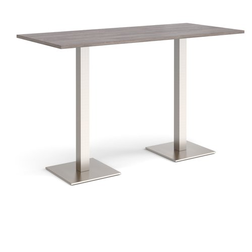 Brescia rectangular poseur table with flat square brushed steel bases 1800mm x 800mm - grey oak