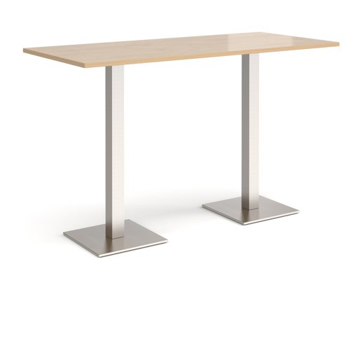 BPR1800-BS-KO Brescia rectangular poseur table with flat square brushed steel bases 1800mm x 800mm - kendal oak