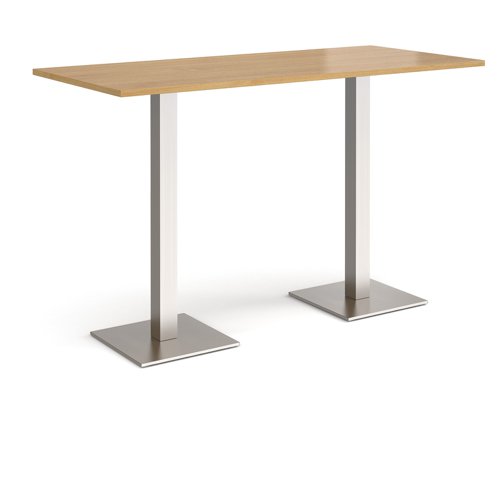 Brescia rectangular poseur table with flat square brushed steel bases 1800mm x 800mm - oak
