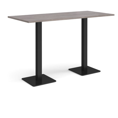 Brescia rectangular poseur table with flat square black bases 1800mm x 800mm - grey oak