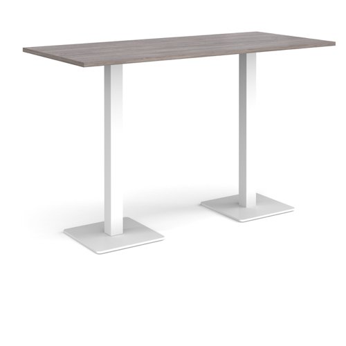 Brescia rectangular poseur table with flat square white bases 1800mm x 800mm - grey oak