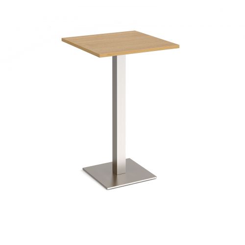 Brescia square poseur table with flat square brushed steel base 700mm - oak