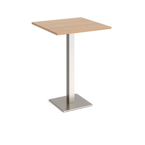 Brescia square poseur table with flat square brushed steel base 800mm - beech