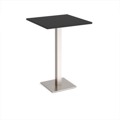 Brescia square poseur table with flat square brushed steel base 800mm - Black