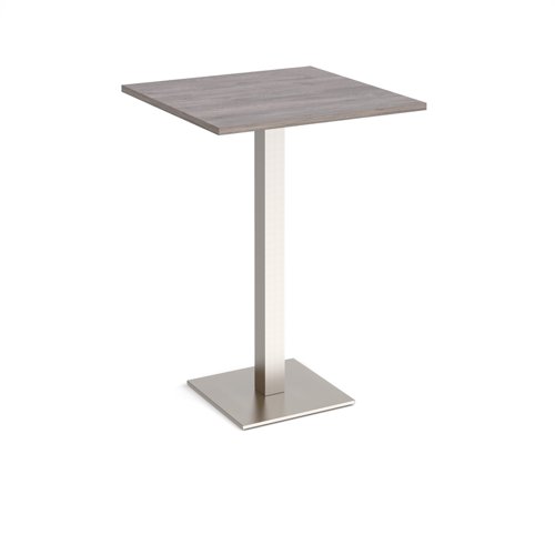 Brescia square poseur table with flat square brushed steel base 800mm - grey oak