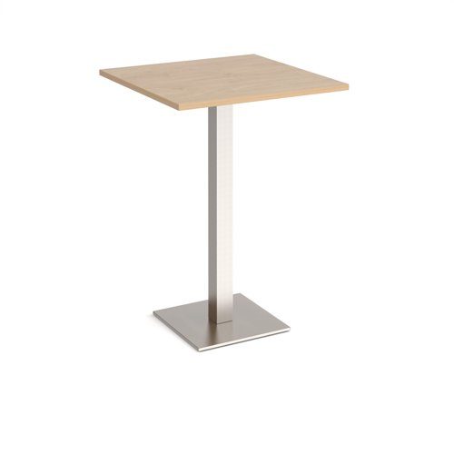 Brescia square poseur table with flat square brushed steel base 800mm - kendal oak