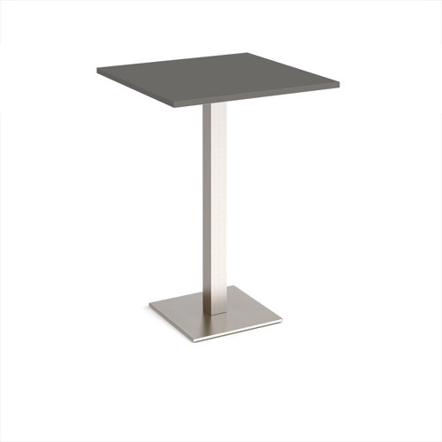 Brescia square poseur table with flat square brushed steel base 800mm - Onyx Grey