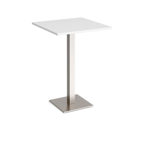 Brescia square poseur table with flat square brushed steel base 800mm - white