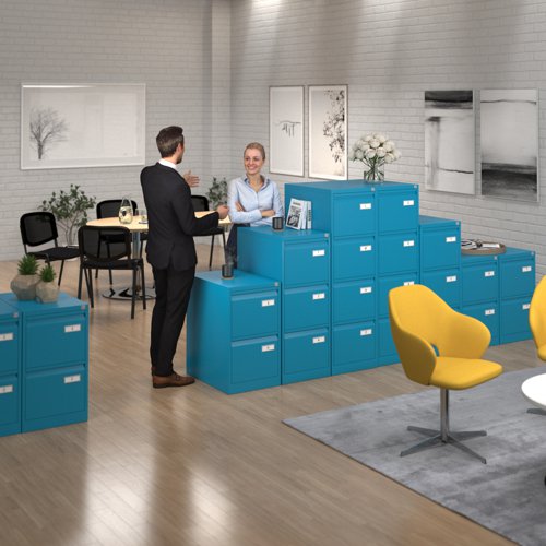 Bisley steel 2 drawer public sector contract filing cabinet 711mm high - blue