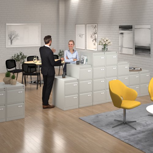 Bisley steel 2 drawer public sector contract filing cabinet 711mm high - goose grey