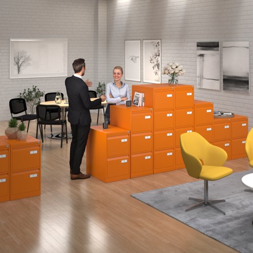 Bisley steel 2 drawer public sector contract filing cabinet 711mm high - orange | BPSF2OR | Bisley