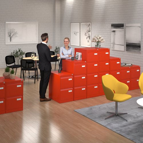 Bisley steel 4 drawer public sector contract filing cabinet 1321mm high - red | BPSF4R | Bisley