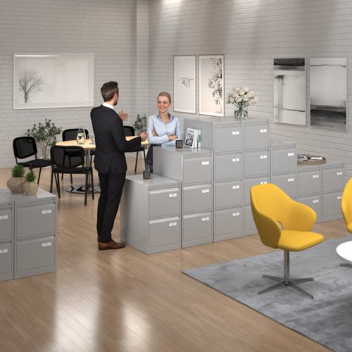 Bisley steel 2 drawer public sector contract filing cabinet 711mm high - silver (Made-to-order 4 - 6 week lead time)