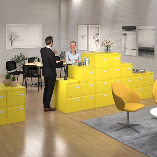 Bisley steel 3 drawer public sector contract filing cabinet 1016mm high - yellow | BPSF3YE | Bisley