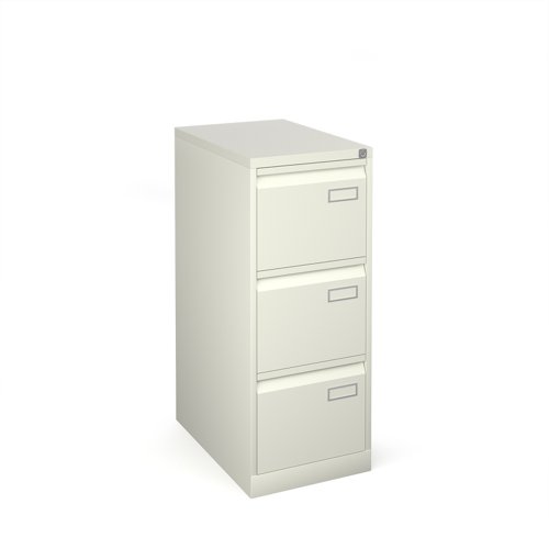 Bisley steel 3 drawer public sector contract filing cabinet 1016mm high - white | BPSF3WH | Bisley