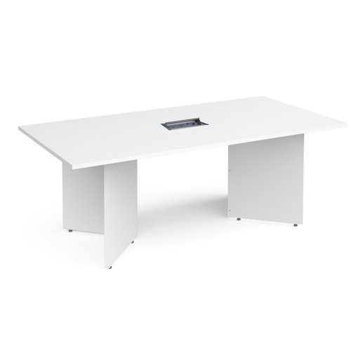 Arrow head leg rectangular boardroom table 2000mm x 1000mm in white with central cutout and Aero power module BUNDEB20-WH-AERO Buy online at Office 5Star or contact us Tel 01594 810081 for assistance