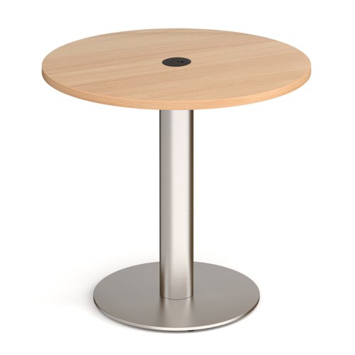 Monza circular dining table 800mm in beech with central circular cutout and Ion power module in black