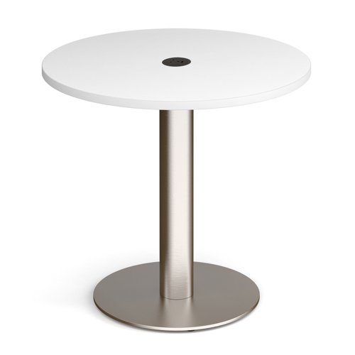 Monza circular dining table 800mm in white with central circular cutout and Ion power module in black Dams International