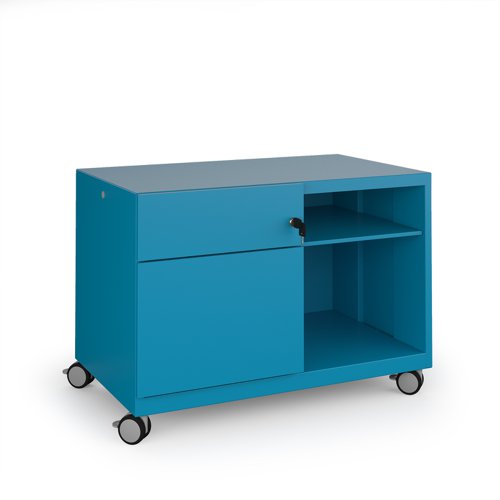 Bisley steel caddy left hand storage unit 800mm - blue
