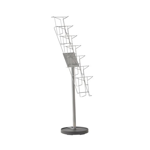 Cass floor standing steel & wire display unit 7x A4 compartments - Silver