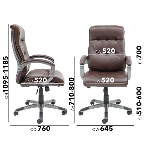 Catania high back managers chair - brown leather faced CAT300T1 Buy online at Office 5Star or contact us Tel 01594 810081 for assistance