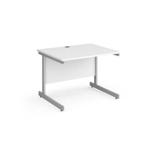 Contract 25 straight desk with silver cantilever leg 1000mm x 800mm - white top