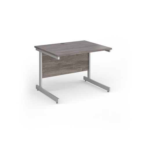 Contract 25 straight desk with white cantilever leg 1000mm x 800mm - grey oak top
