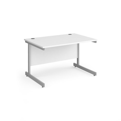 Contract 25 straight desk with silver cantilever leg 1200mm x 800mm - white top