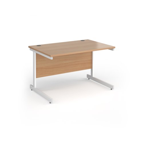 Contract 25 straight desk with white cantilever leg 1200mm x 800mm - beech top