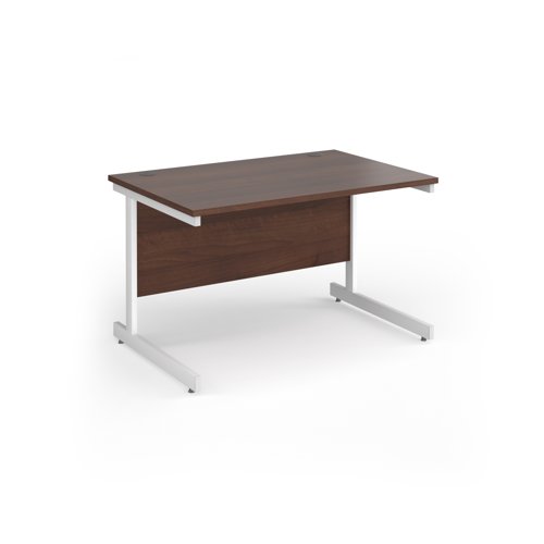 Contract 25 straight desk with white cantilever leg 1200mm x 800mm - walnut top