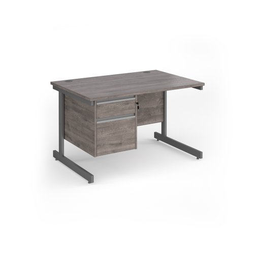Contract 25 straight desk with 2 drawer pedestal and graphite cantilever leg 1200mm x 800mm - grey oak top