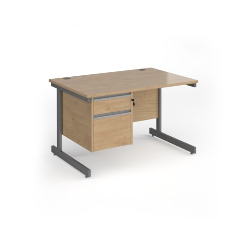 Contract 25 straight desk with 2 drawer pedestal and graphite cantilever leg 1200mm x 800mm - kendal oak top