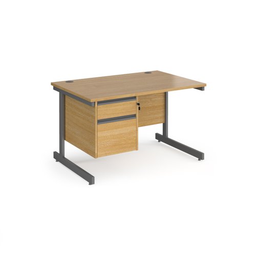 Contract 25 straight desk with 2 drawer pedestal and graphite cantilever leg 1200mm x 800mm - oak top