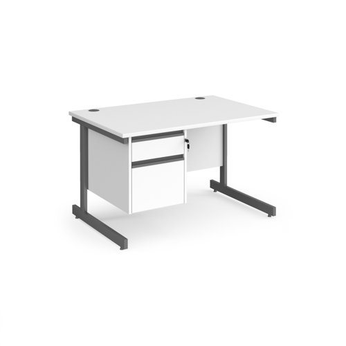 Contract 25 straight desk with 2 drawer pedestal and graphite cantilever leg 1200mm x 800mm - white top